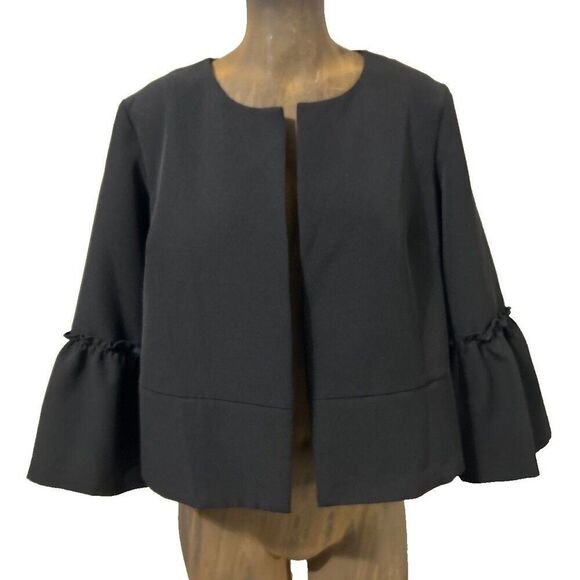 Soho Apparel Cropped Blazer with Ruffle Flounce Bell Sleeves Medium Black - Picture 1 of 6